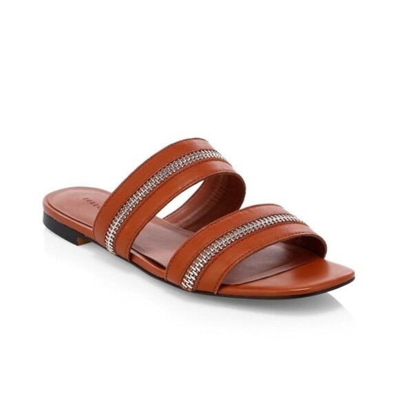 REBECCA MINKOFF Marciann Zipper Leather Slide Sandals in Acorn Size 6.5 - Picture 1 of 9